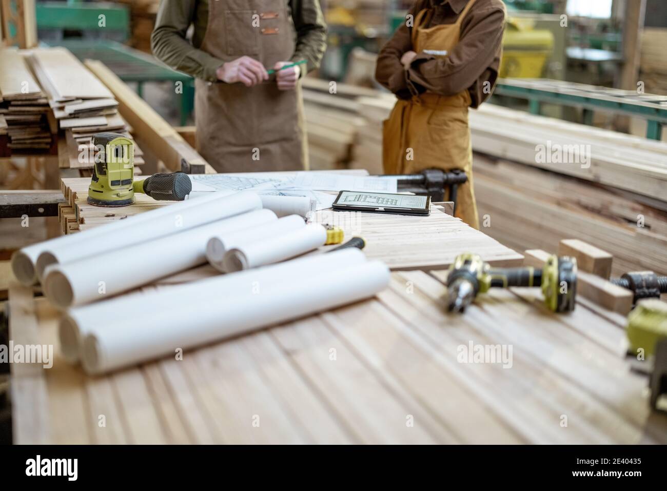 Designing some woodwork at the carpentry Stock Photo - Alamy