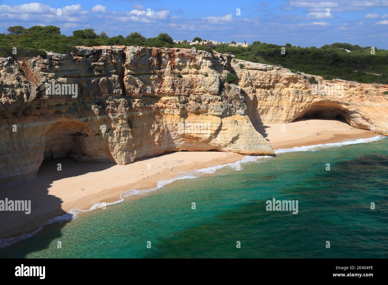 Portugal Atlantic coast landscape in Algarve region. Marinha Beach area ...