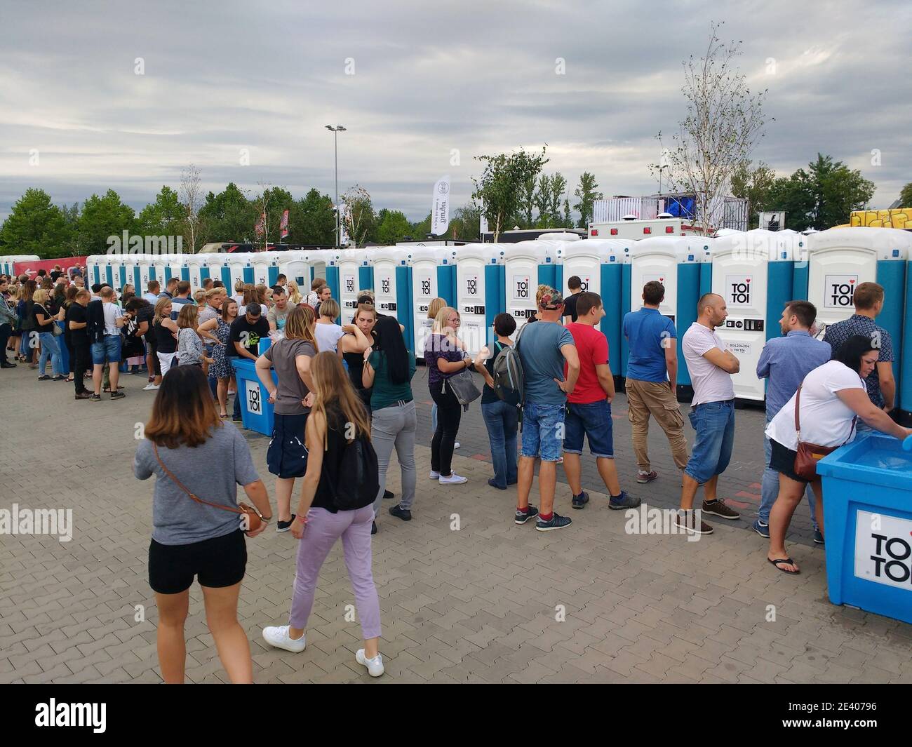 KATOWICE, POLAND - AUGUST 10, 2019: People visit massive portable restroom  array at a music event Meskie Granie in Katowice, Poland Stock Photo - Alamy