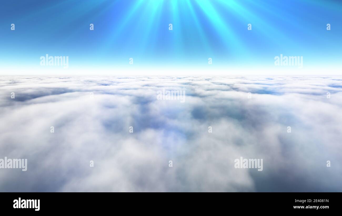 Above clouds sun ray, 3d rendering illustration Stock Photo - Alamy