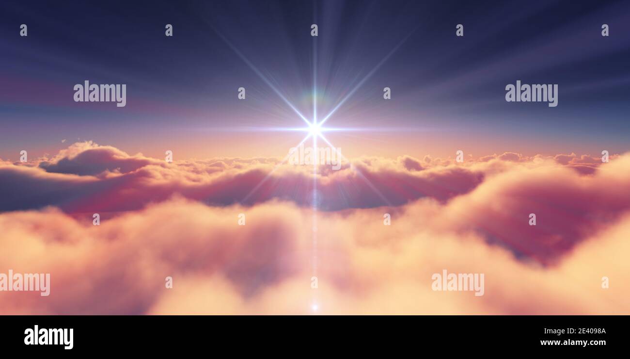 Sun Rays Render above clouds sunrise sun ray illustration, 3d rendering Stock Photo - Alamy