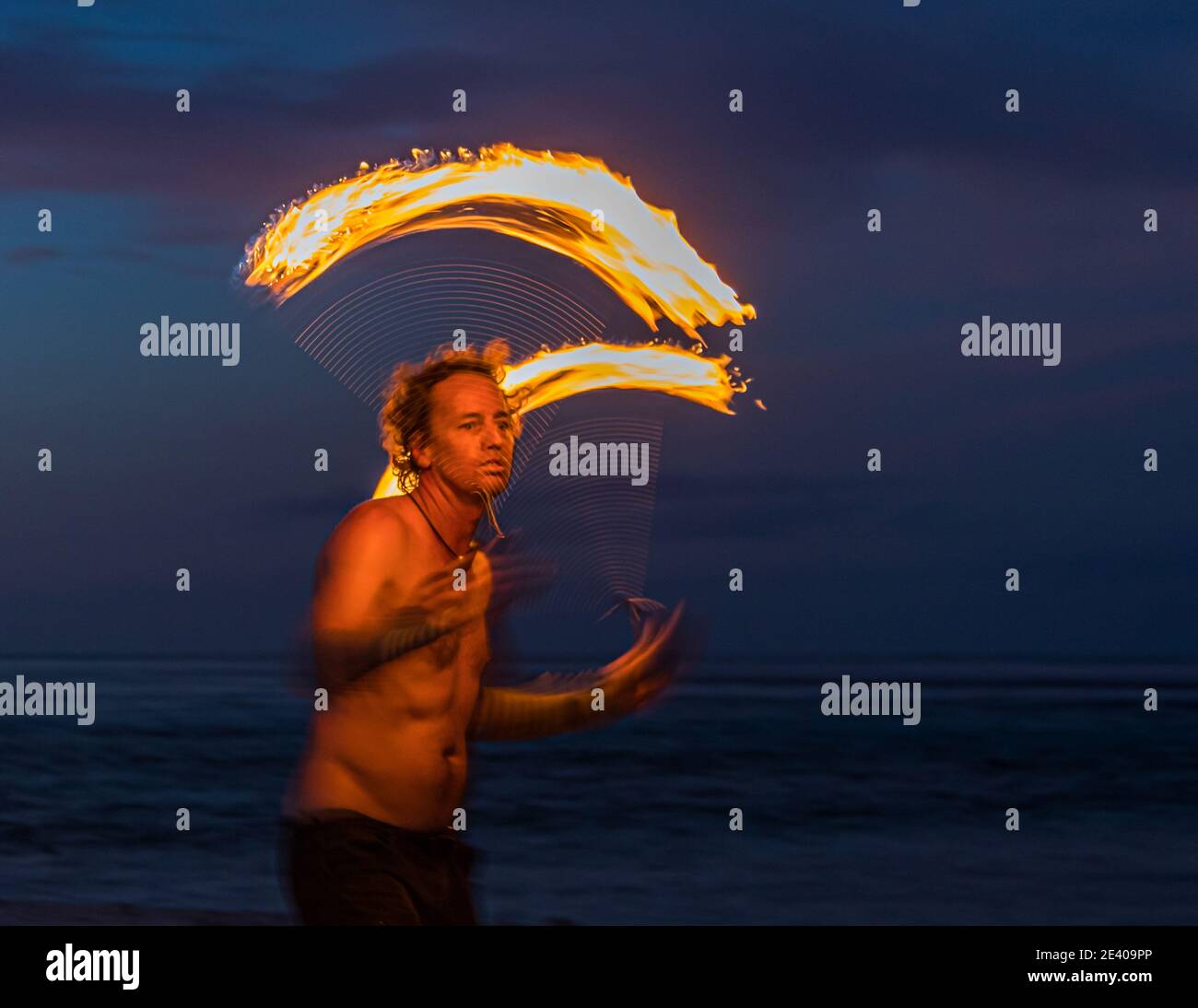 Fire show on a beach in Papua New Guinea Stock Photo