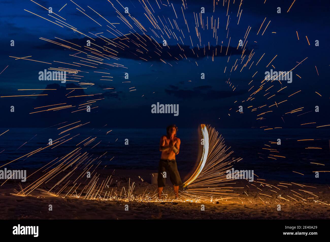 Fire show on a beach in Papua New Guinea Stock Photo