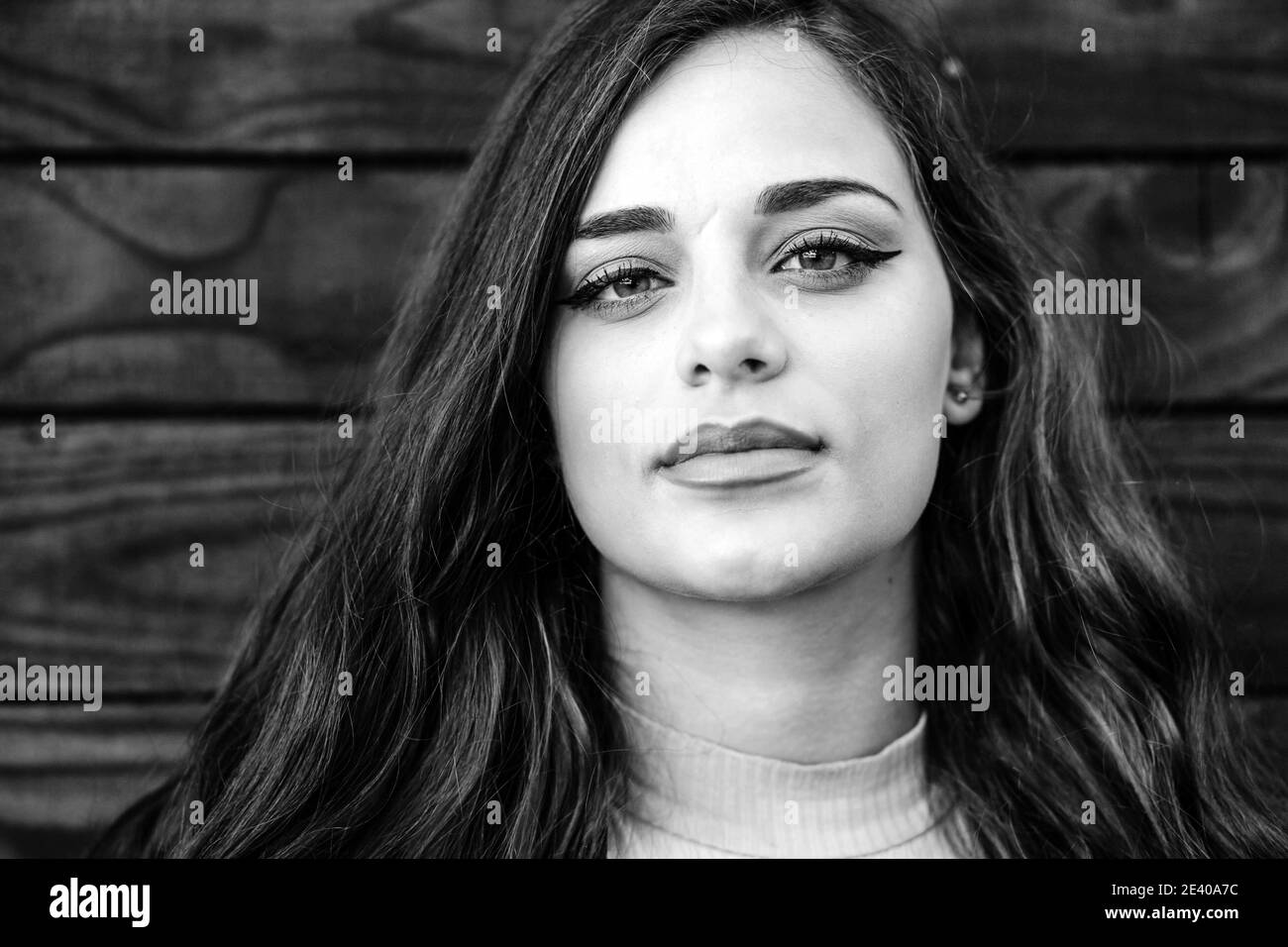 Black and white portrait of a beautiful brunette girl Stock Photo - Alamy