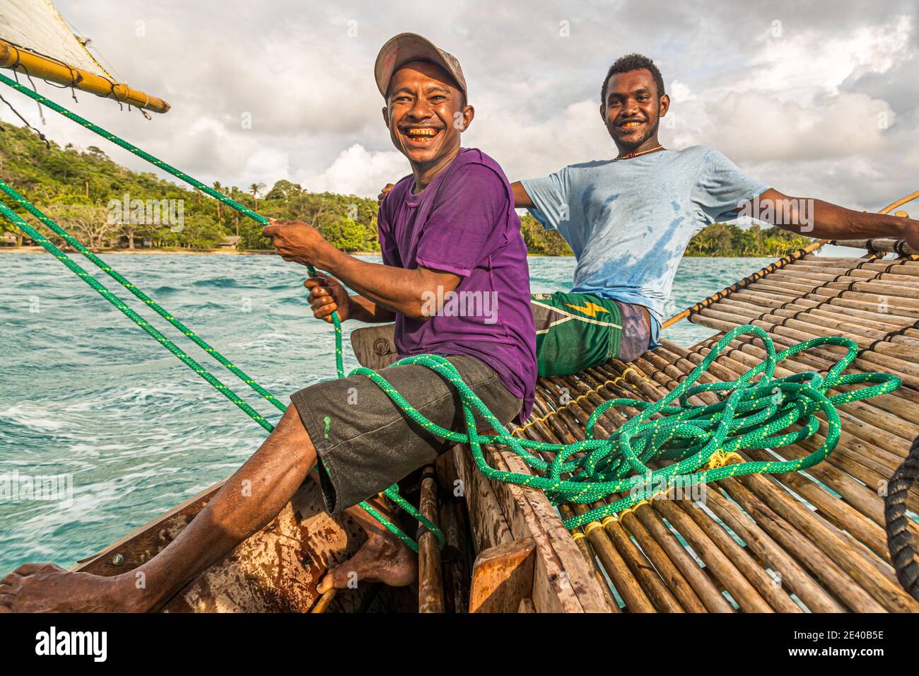 Polynesian style sailing on a Proa (multihull outrigger sailboat) in