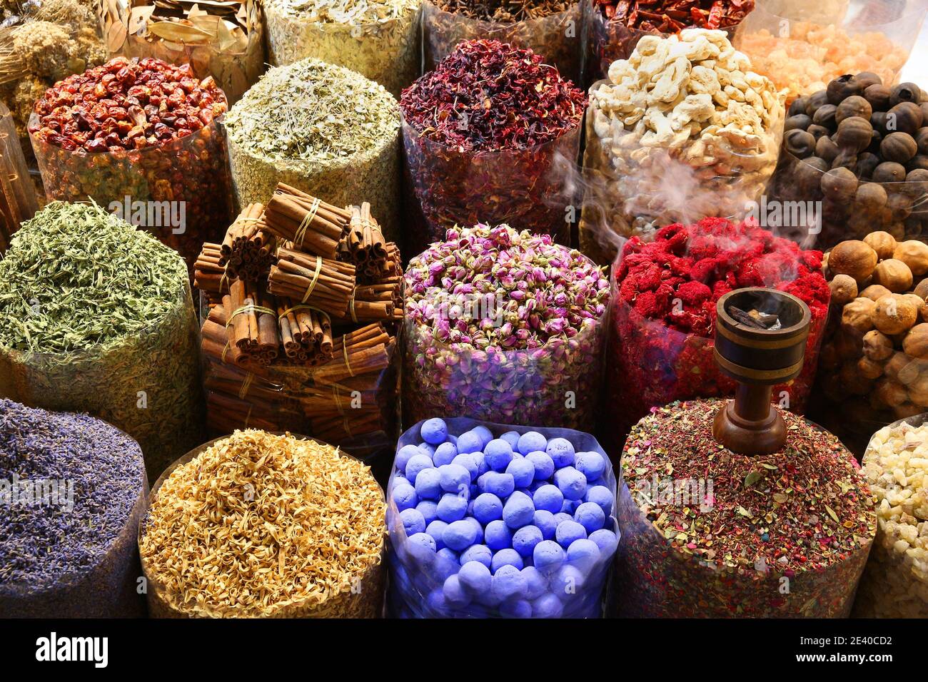 Dubai Spice Market (Dubai Spice Souq) choice of colorful herbs and