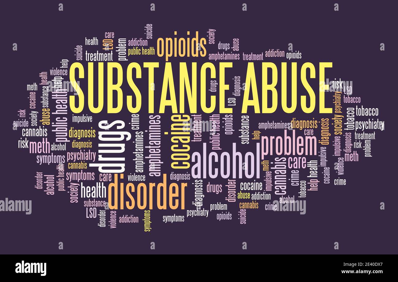 Substance abuse word cloud collage. Drug and alcohol addiction concepts