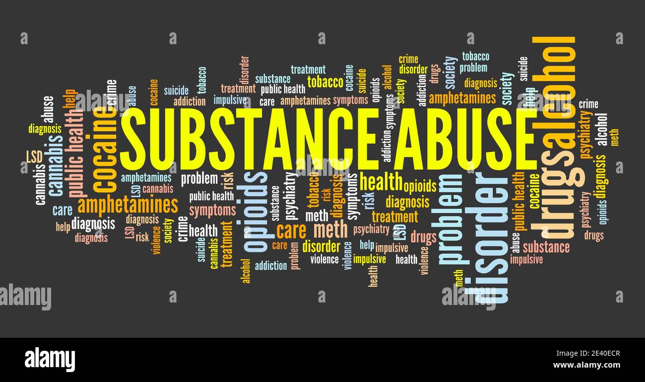 Substance abuse word cloud collage. Drug and alcohol addiction concepts