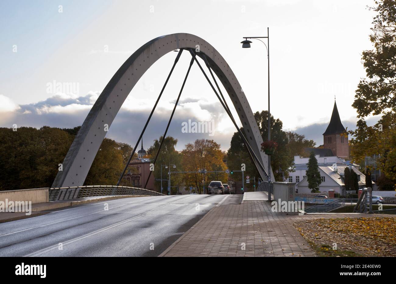 Freedom bridge (Vabaduse) over Suur Emajogi river in Tartu. Estonia Stock Photo