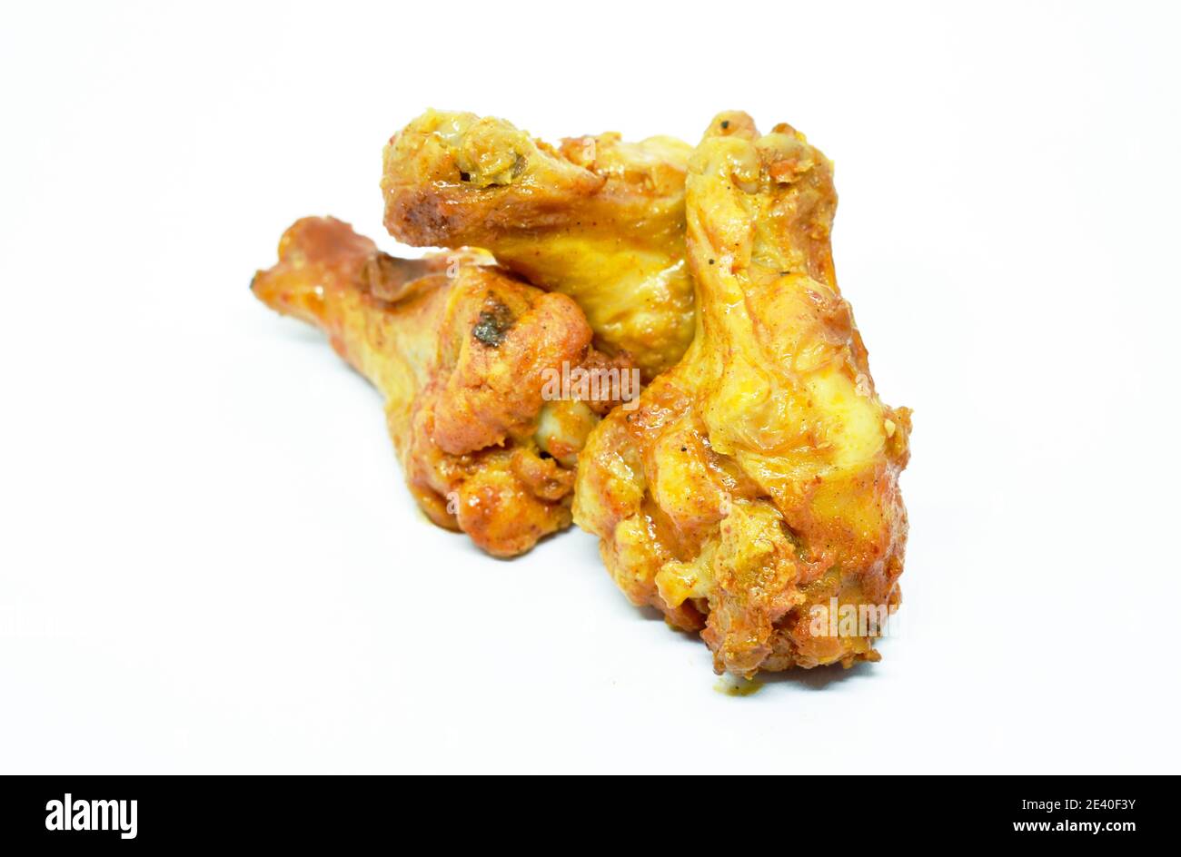 crispy fried chicken drum wing with barbecue sauce on white background