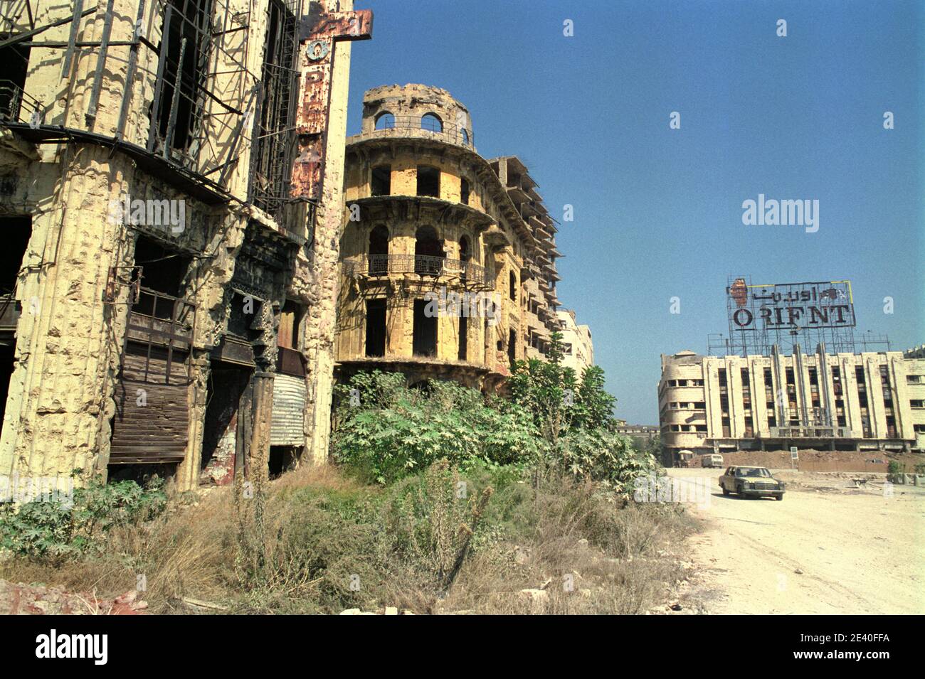 18th September 1993 The battle-scarred 'Cinema Opera' building, Royal Hotel and the Cinema Rivoli in Martyrs’ Square, Beirut. Stock Photo