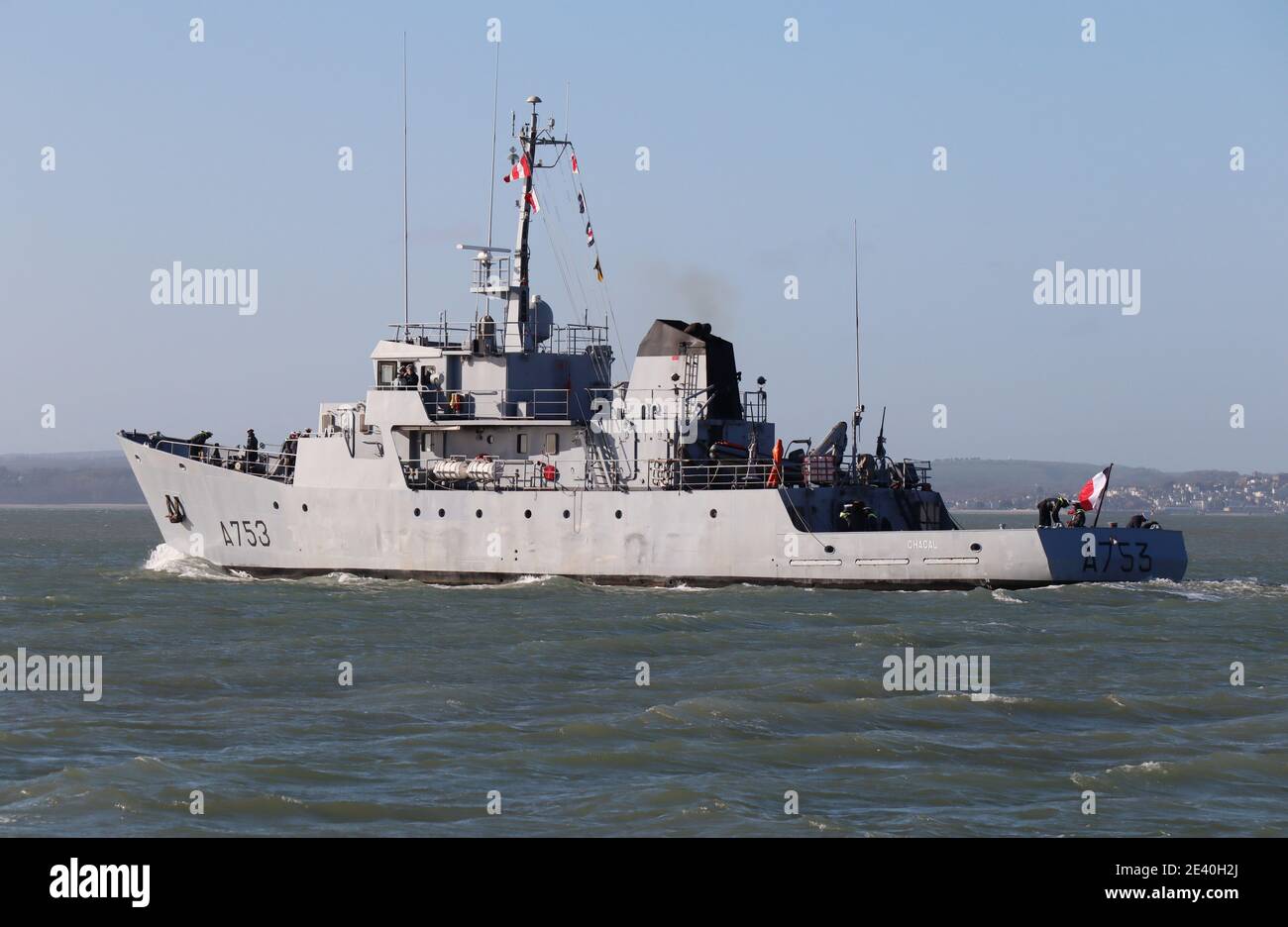 The French ship FS Chacal (A753) departs after a short visit to the Naval Base along with four other ships of the Naval Training Squadron Stock Photo
