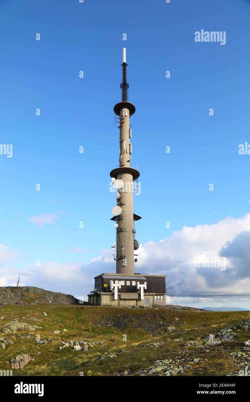 TV tower on a mountaintop in Norway. Stord island transmission tower -  Kattnakken mountain Stock Photo - Alamy