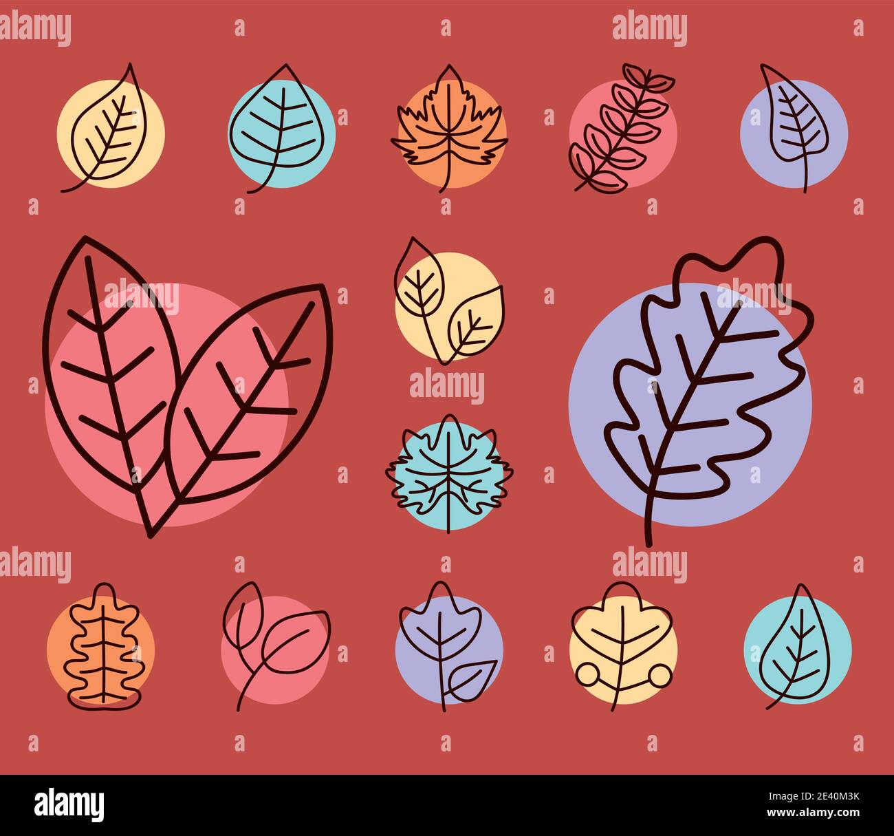 leaves line style set of icons design of Plant natural floral and theme Vector illustration Stock Vector