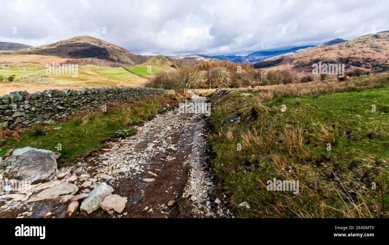Stone path landscape Duddon Valley, South Lakeland, Cumbria, United Kingdom Stock Photo