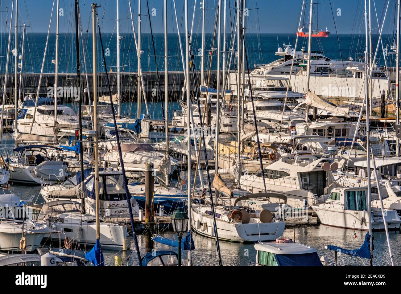Boats at marina, in Cascais, Lisbon District, Lisboa region, Portugal Stock Photo