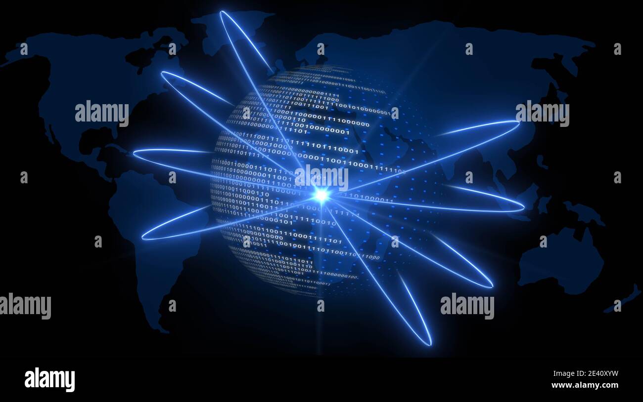 Abstract digital earth with binary code in blue design on world map ...
