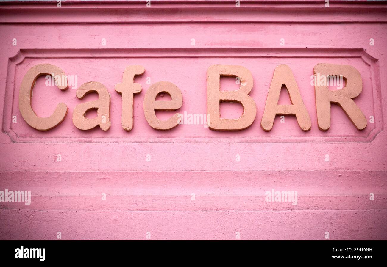 Pink Cafe / Bar sign, Prague, Czech Republic Stock Photo