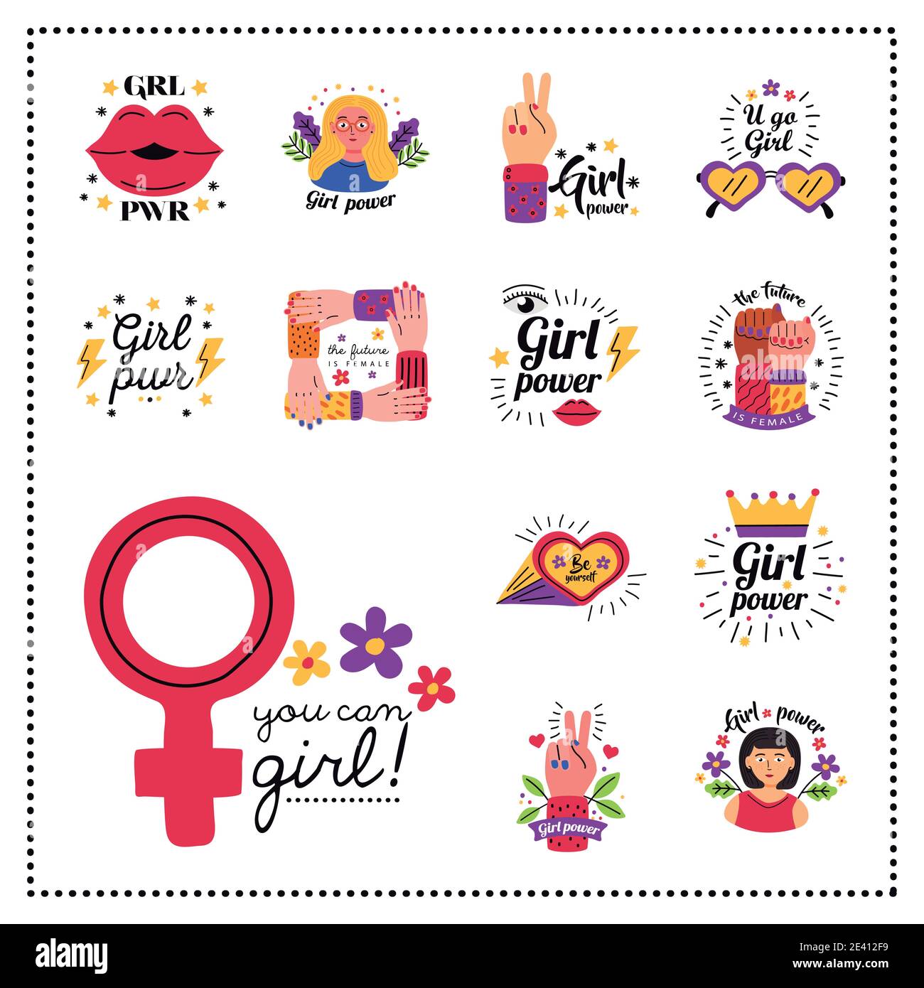 Girl power symbol collection design of Woman empowerment female