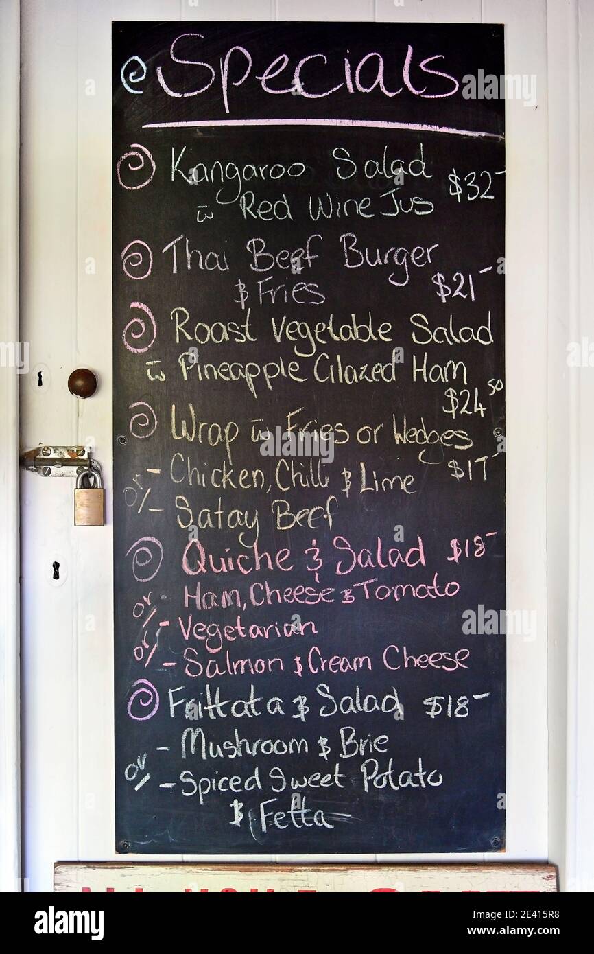 Australia, Gingin, menu board of a restaurant in the village of Western