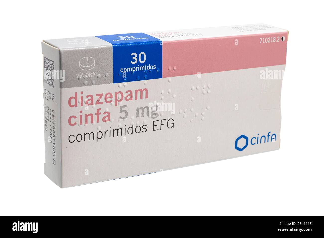 Huelva, Spain - January 21, 2021: Spanish Box of Diazepam brand CINFA. Diazepam, first marketed as Valium, is a medicine of the benzodiazepine family Stock Photo