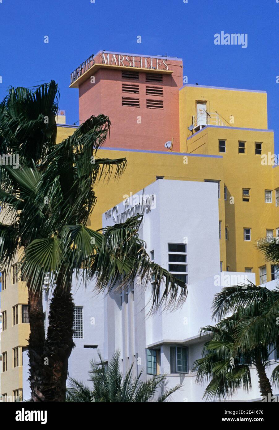 Marseilles Hotel and the Surfcomber Hotel, Collins Avenue Miami Beach Florida USA Stock Photo