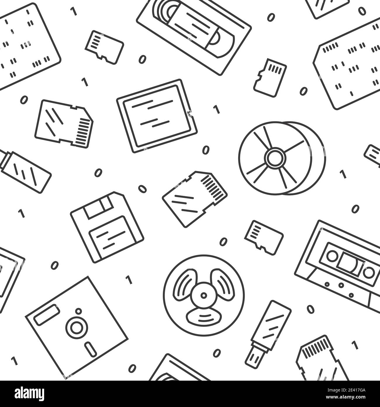 Media data storage devices evolution. Simple line vector seamless