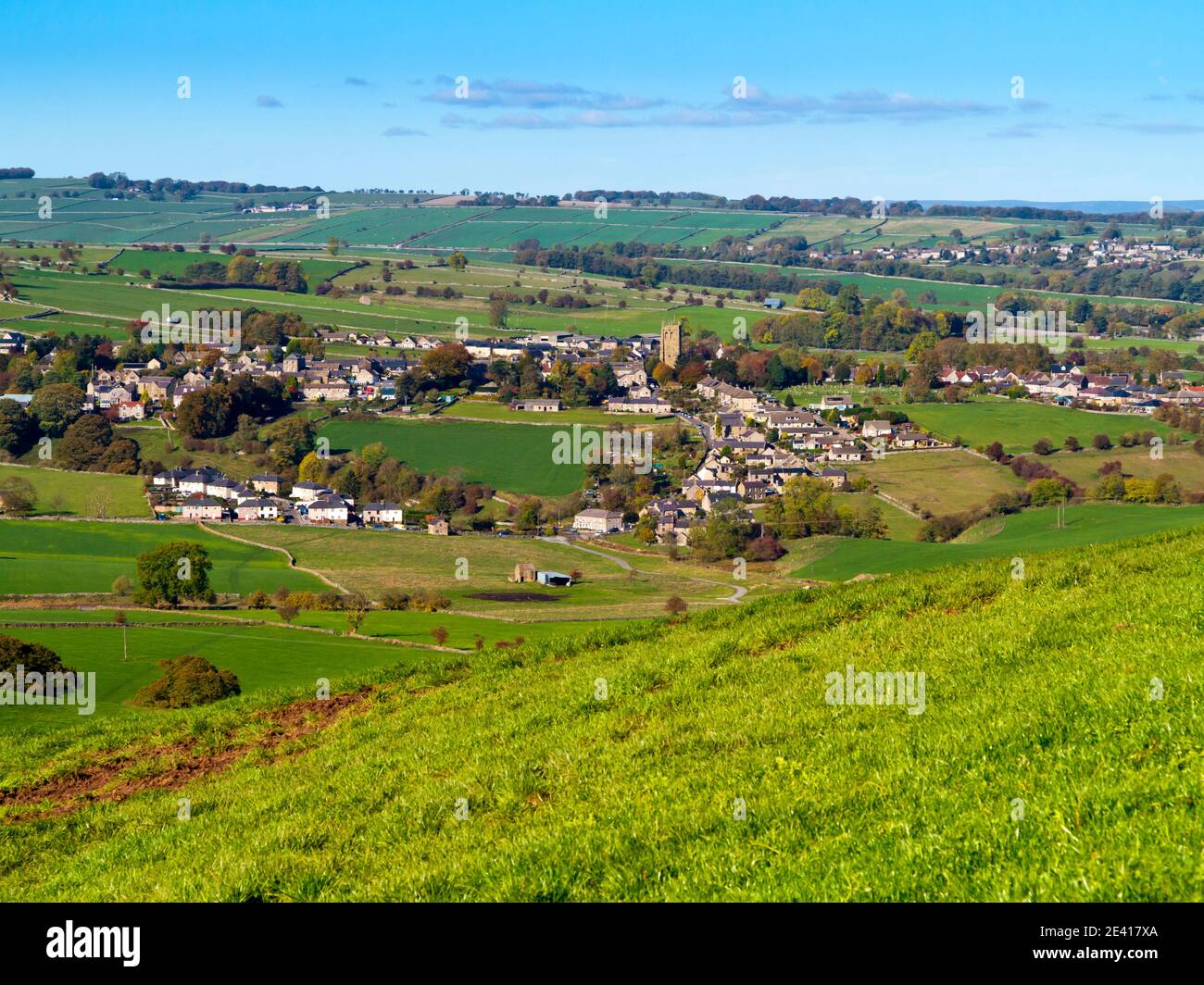 View looking down on Youlgreave a village in the Peak District National