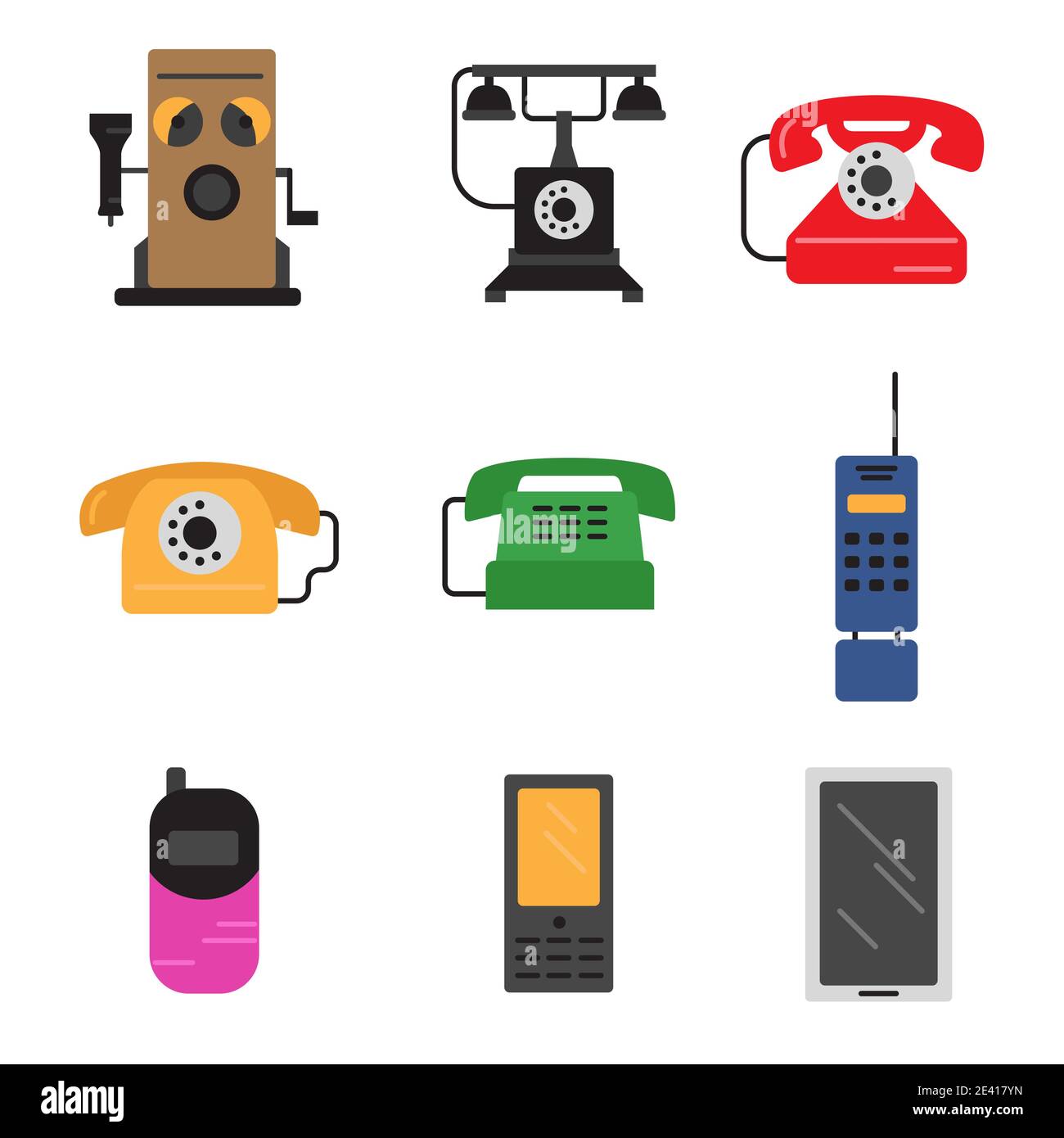 Phone history. Evolution. Flat colour design vector icon set. Illustration Stock Vector