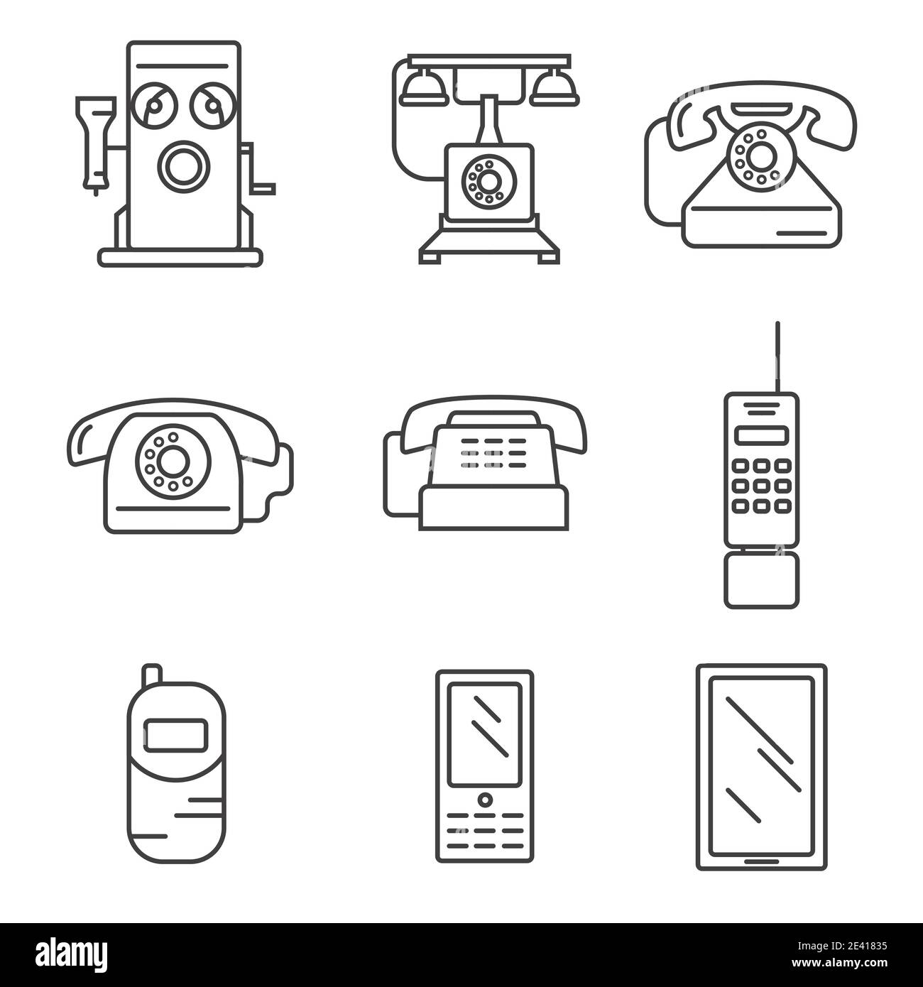 Phone history. Evolution. Simple line design vector icon set. Illustration Stock Vector