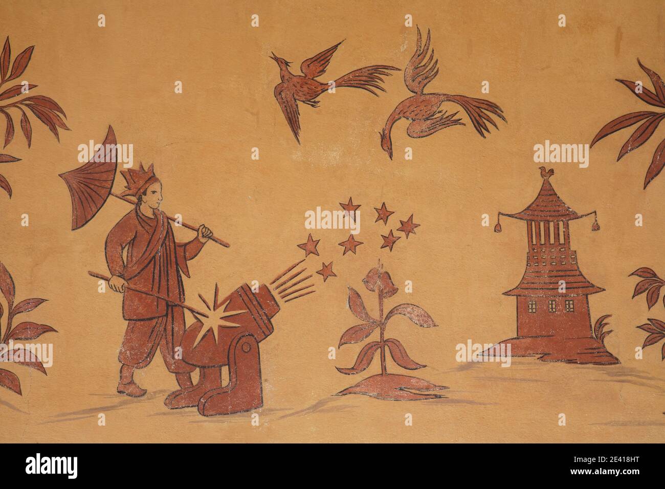Chinoiserie-Malerei am Bergpalais, Kanone Stock Photo