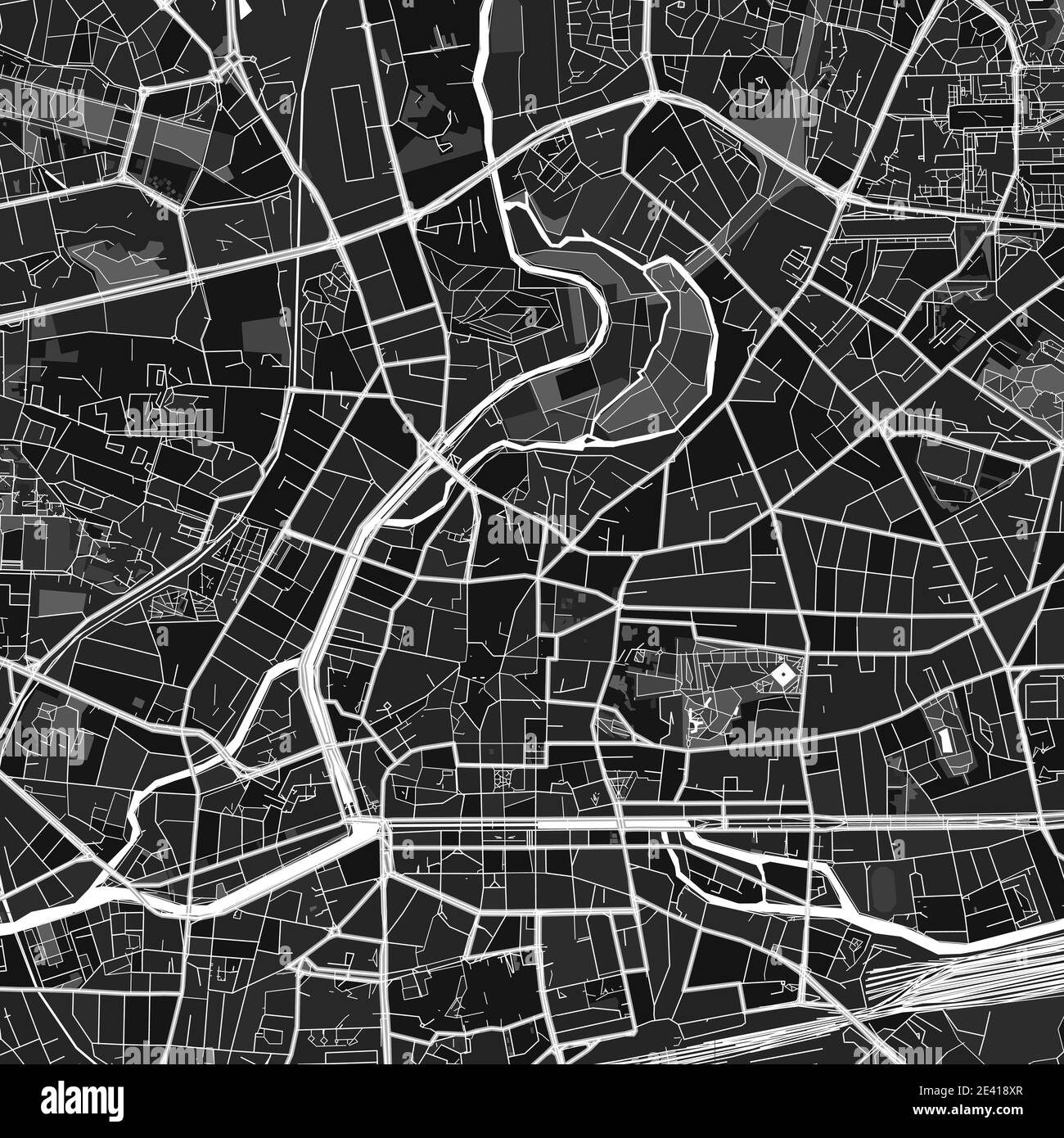 Dark Vector Art Map Of Rennes Ille Et Vilaine France With Fine Grays