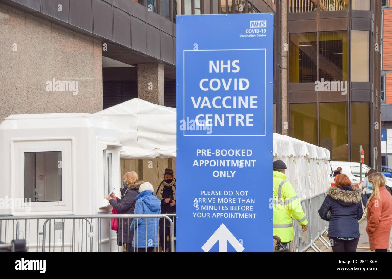 London, UK. 21st Jan, 2021. The NHS covid-19 Vaccine Centre in Wembley.Several mass vaccination sites have been opened around England, as the government rolls out its coronavirus vaccination program. Credit: SOPA Images Limited/Alamy Live News Stock Photo