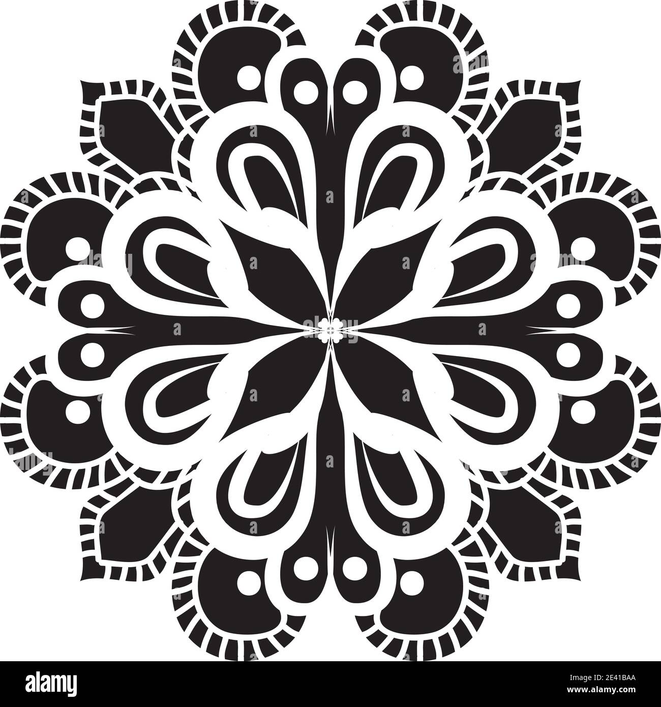 Mandala geometric pattern with black lines isolated on white background Stock Photo