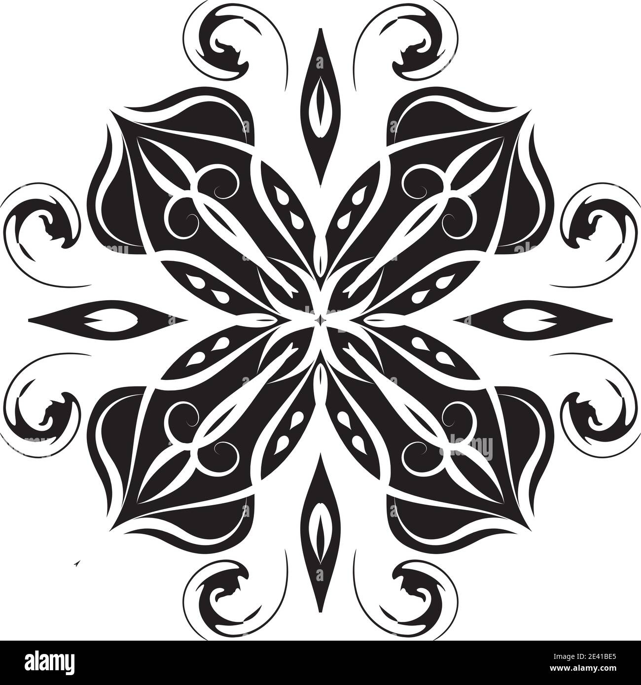 Mandala geometric pattern with black lines isolated on white background Stock Photo