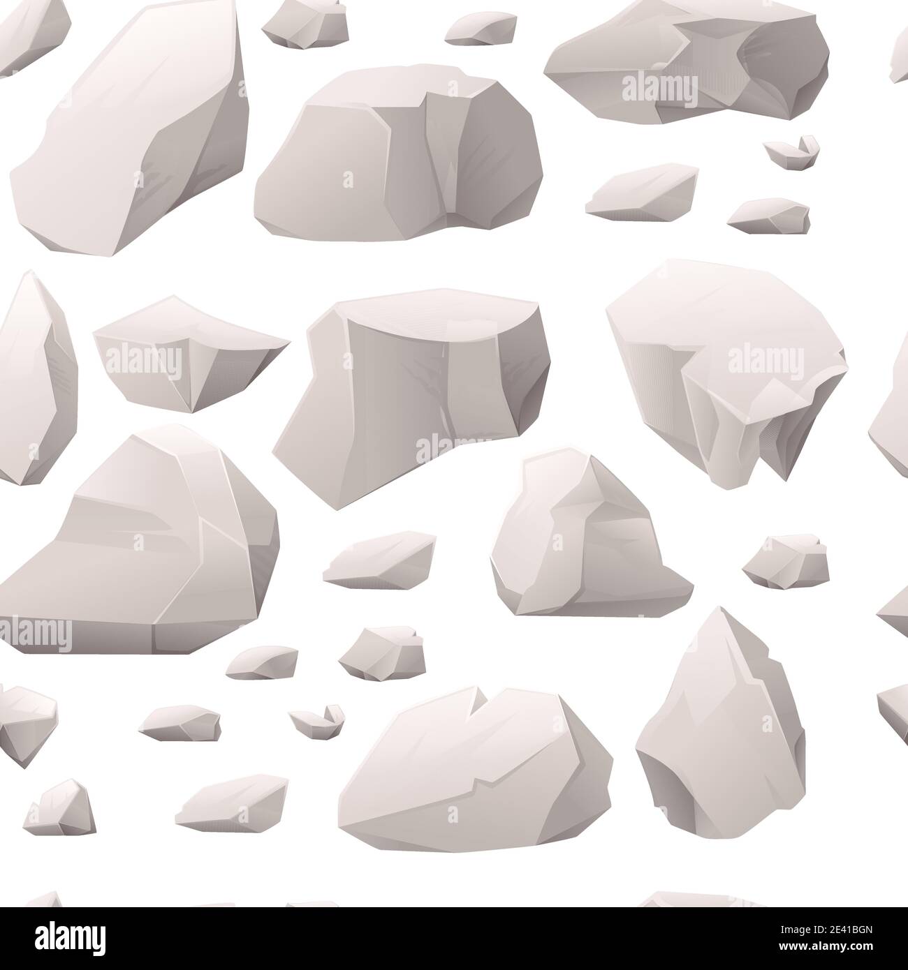 Seamless pattern of gray stones and rocks different sizes and shapes vector illustration on white background Stock Vector