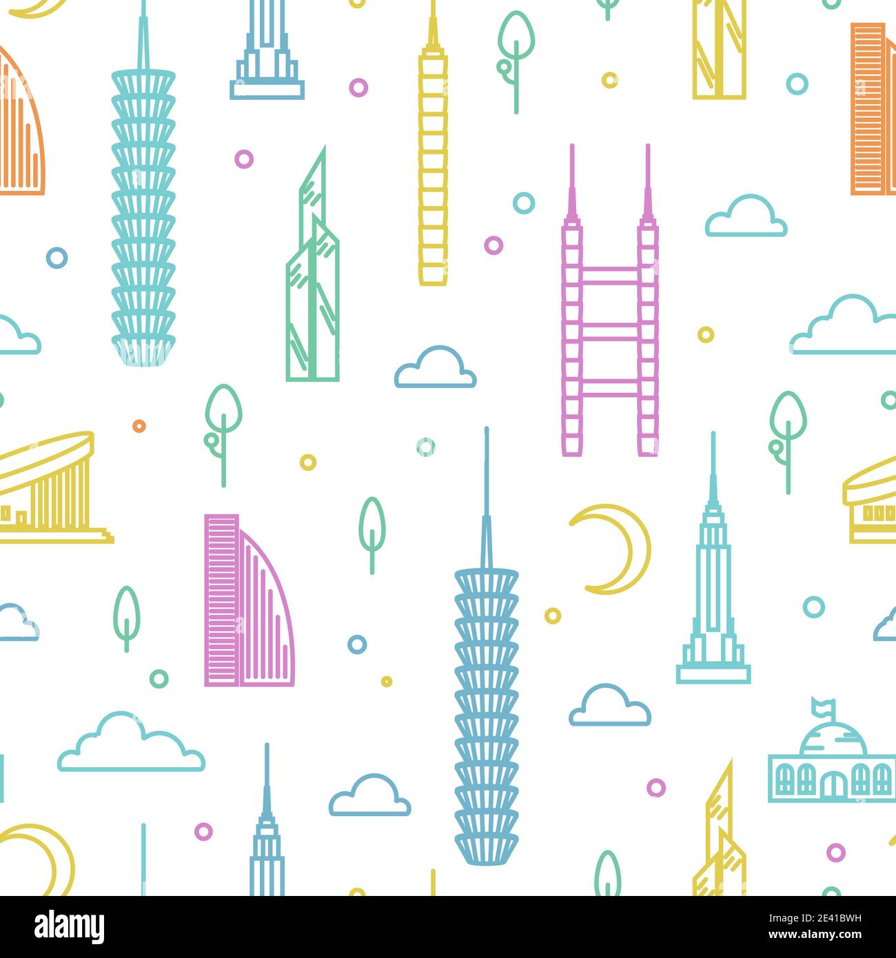 Skyscrapers simple line seamless pattern isolated on white. Vector illustration Stock Vector