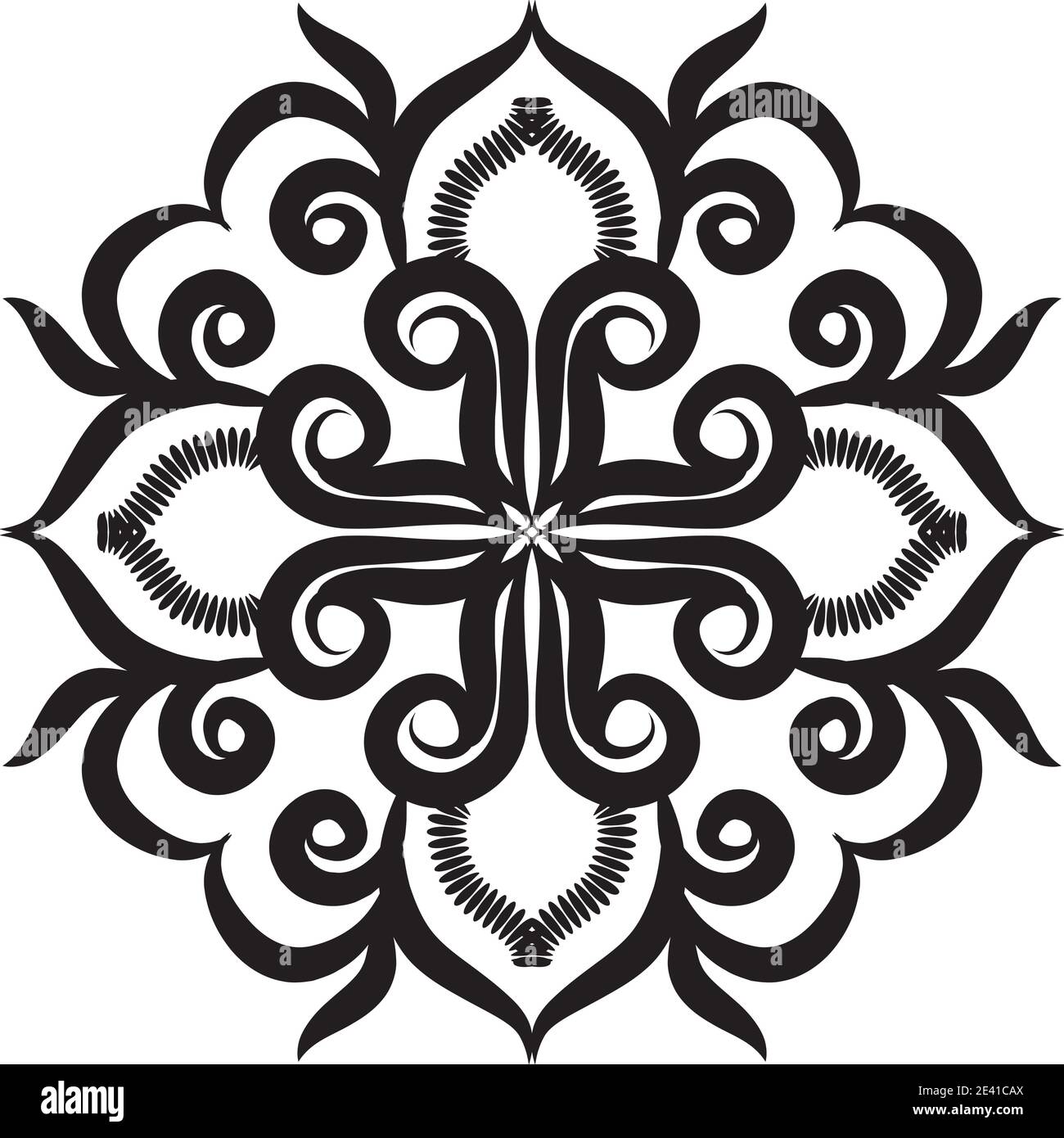 Mandala geometric pattern with black lines isolated on white background Stock Photo