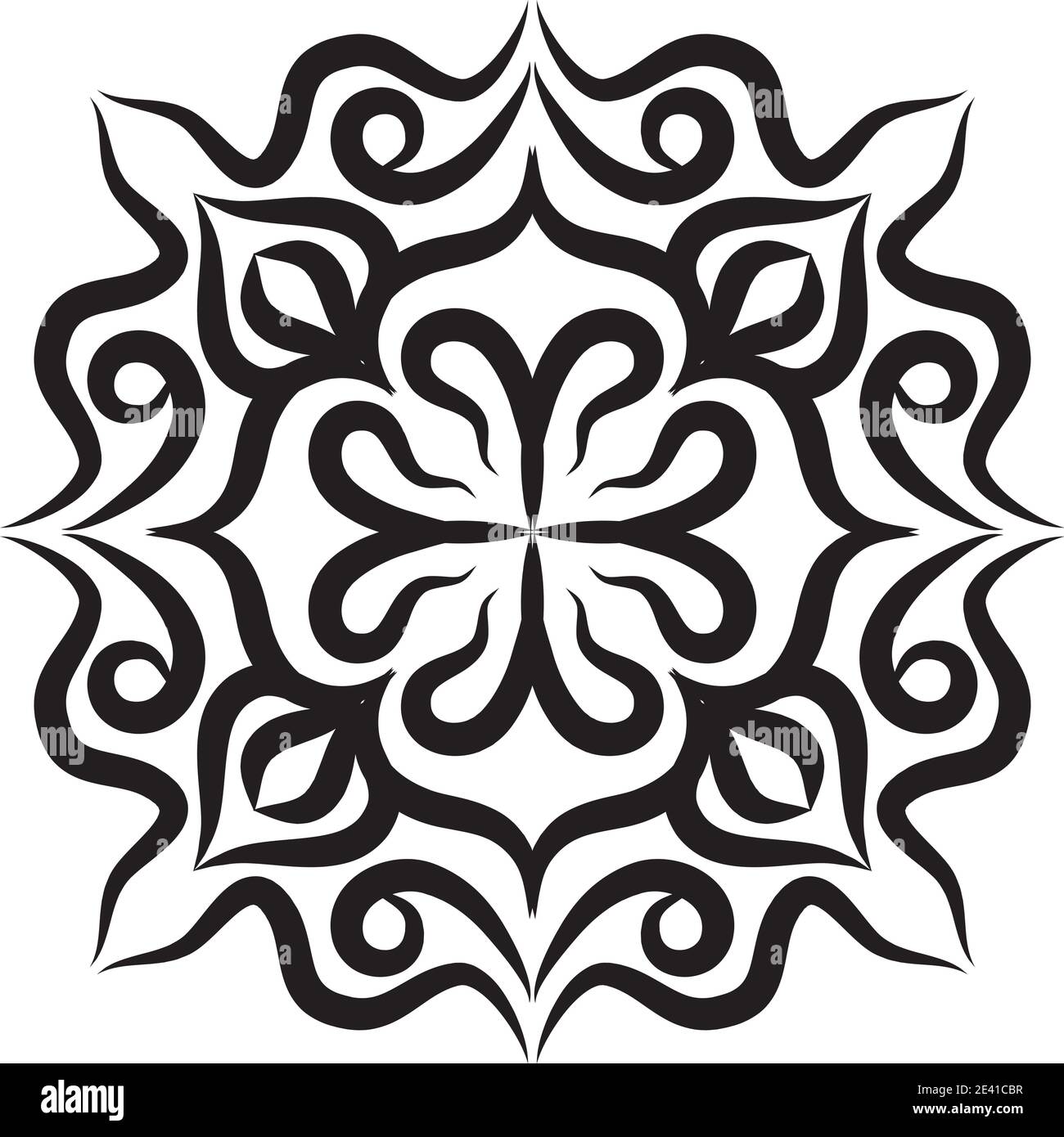 Mandala geometric pattern with black lines isolated on white background Stock Photo