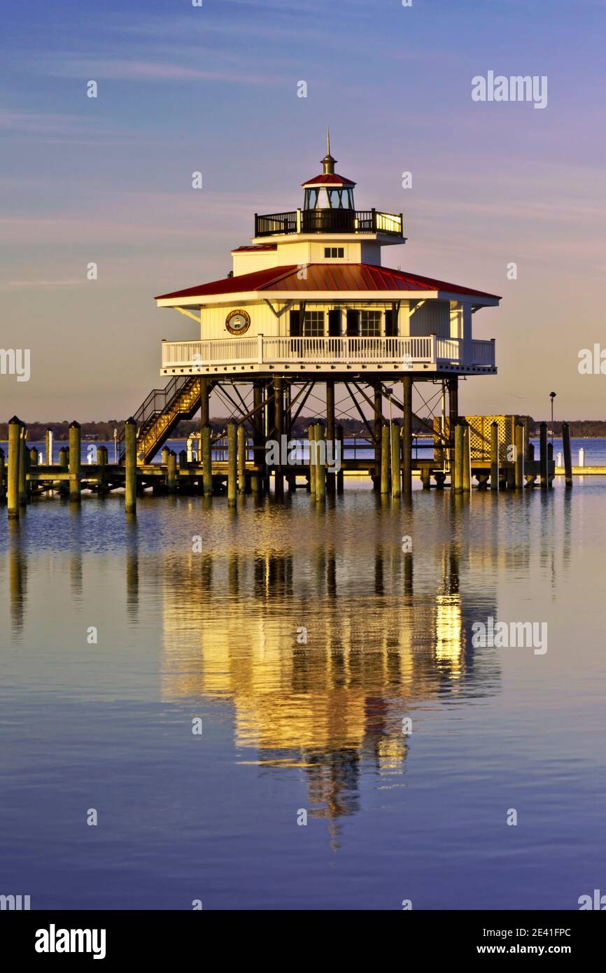 A replica of the second Choptank River Lighthouse, screw-pile lighthouse located near Oxford, in the Chesapeake Bay, Maryland, USA Stock Photo