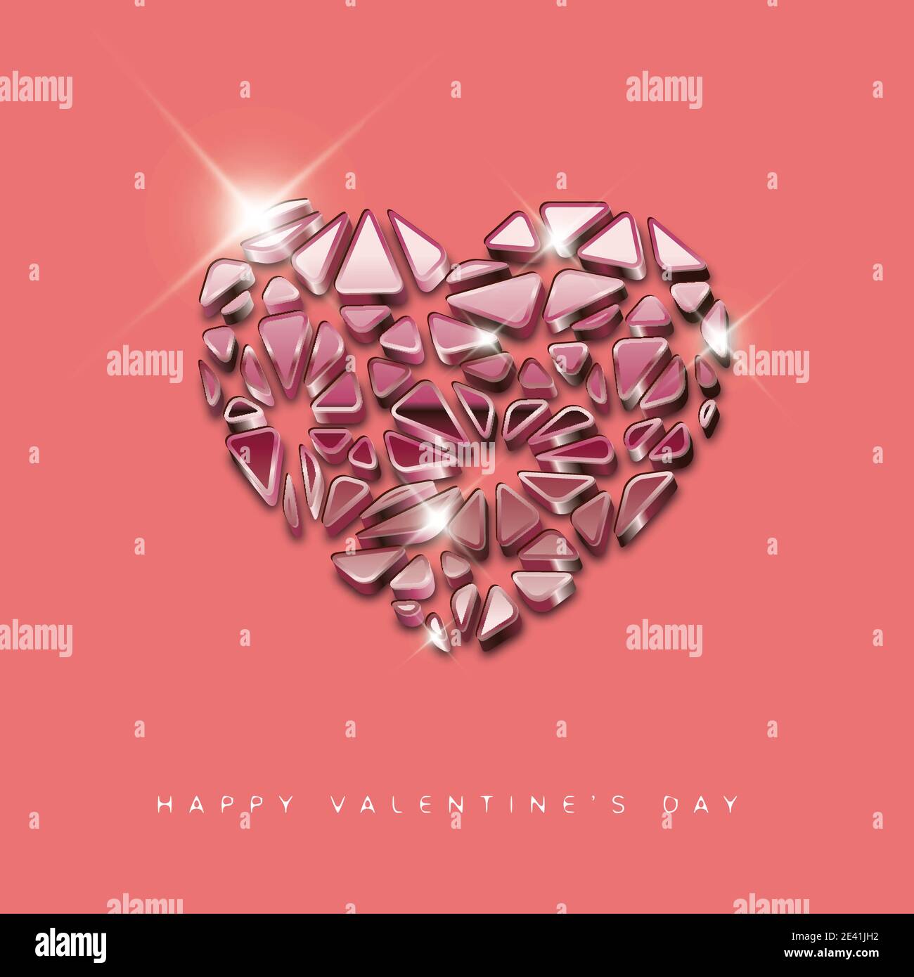 Pink metallic glassy Happy Valentines day card template - heart concept ...
