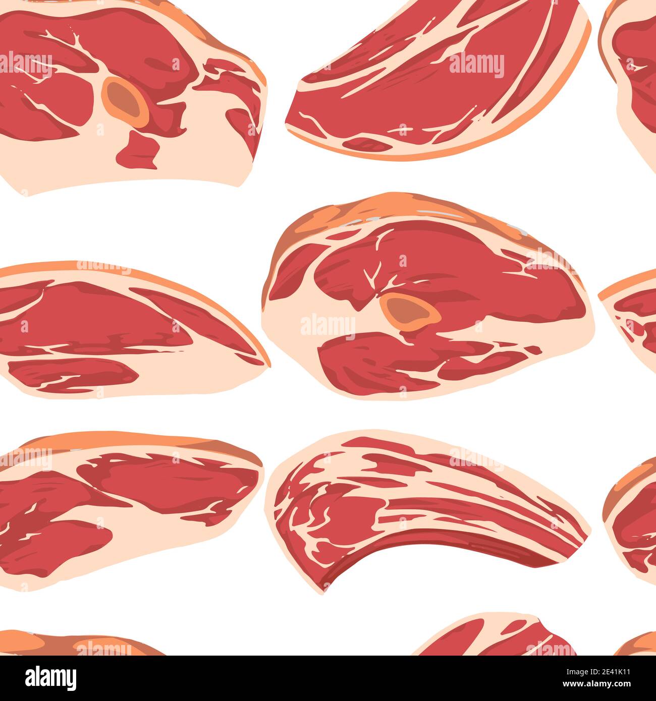 Seamless pattern of raw sliced meat steak fresh meat for bbq vector ...