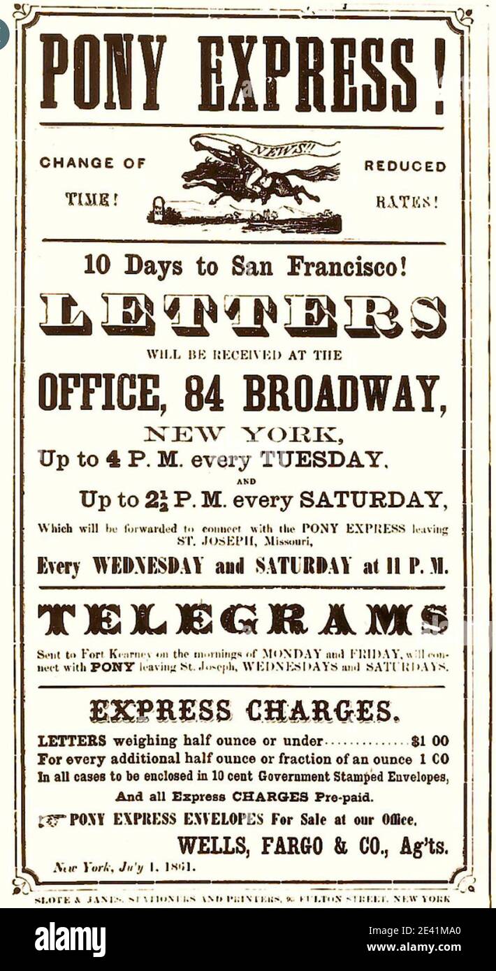PONY EXPRESS advert 1860 Stock Photo