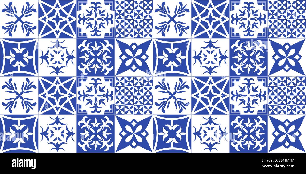 Azulejos Portuguese style tiles. Blue tiles from Portugal Stock Vector ...