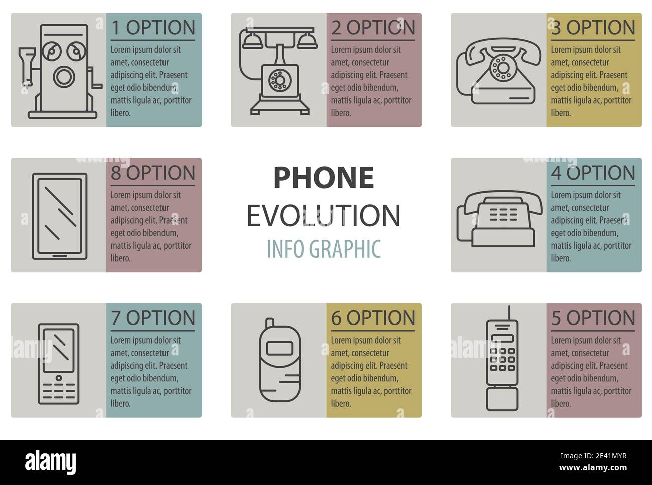 Phone history. Evolution. Thin line design vector infographic. Illustration Stock Vector