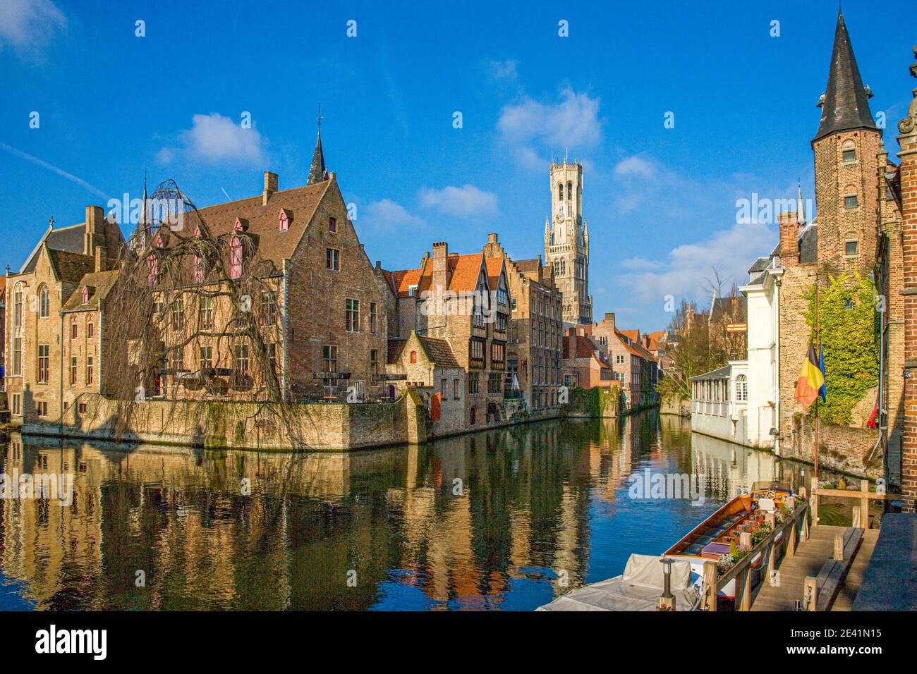 View from the Rozenhoedkaai canal in the Mediaeval city of Bruges in Belgium Stock Photo