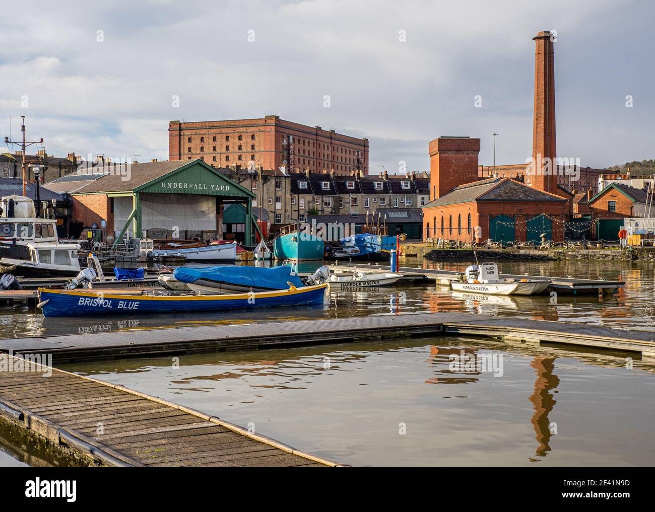 Bristol's floating harbour near Underfall boatyard and bond warehouses - Bristol UK Stock Photo