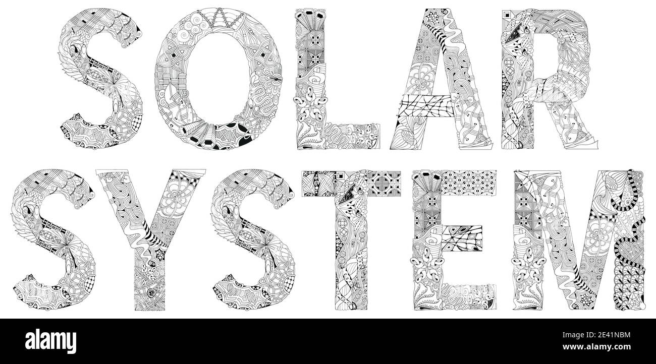 Solar system. Vector decorative zentangle object for coloring Stock Vector