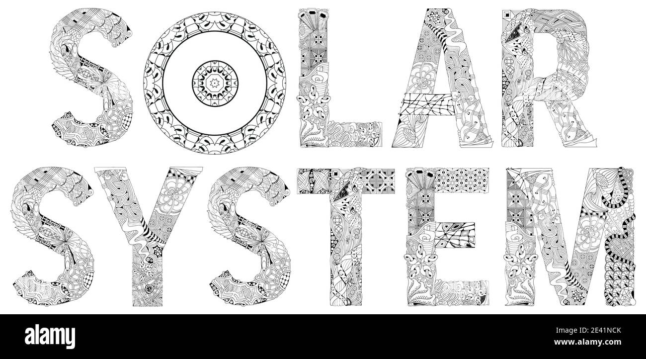 Solar system with Sun sign. Vector decorative zentangle object for coloring Stock Vector