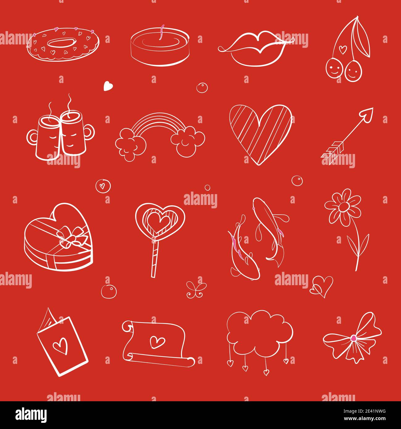 Hand drawn sketchy doodles for love and Valentine s Day objects and ...